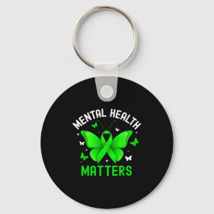 Mental health awareness butterfly ribbon green key ring