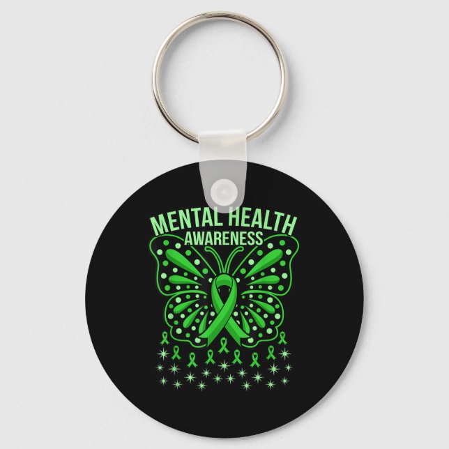 Mental Health Awareness Butterfly Ribbons Supporte Key Ring (Front)