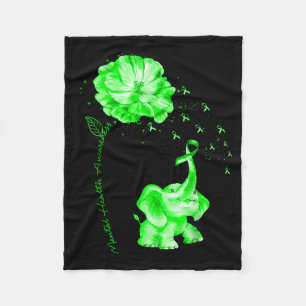 Mental health awareness elephant green flowerMenta Fleece Blanket