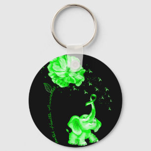Mental health awareness elephant green flowerMenta Key Ring