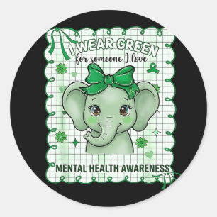 Mental health awareness elephant green ribbonMenta Classic Round Sticker