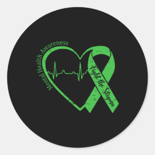 Mental Health Awareness Fight The Stigma Green Rib Classic Round Sticker