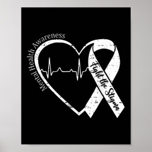 Mental Health Awareness Fight The Stigma Heart Gre Poster
