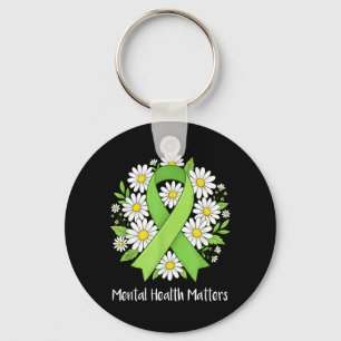 Mental Health Awareness Floral Green Ribbon Key Ring