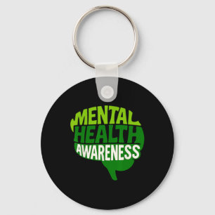 Mental Health Awareness Green Human Brain Women Me Key Ring