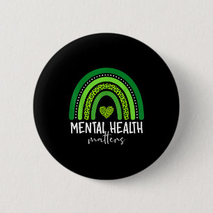 Mental health awareness green rainbow brain 6 cm round badge