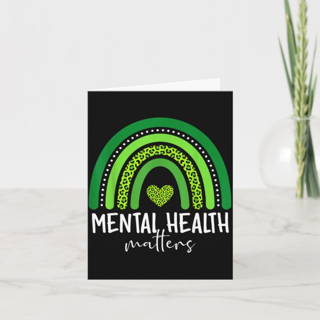 Mental health awareness green rainbow brain card (Front)