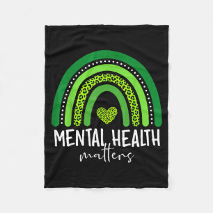 Mental health awareness green rainbow brain fleece blanket