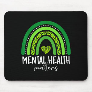 Mental health awareness green rainbow brain mouse pad