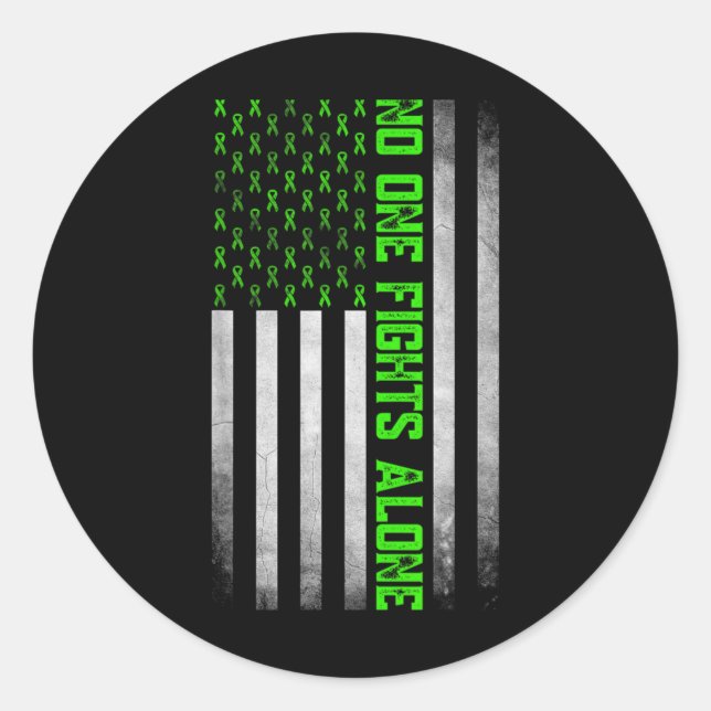 Mental Health Awareness Green Ribbon American Flag Classic Round Sticker (Front)
