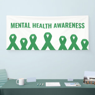 Mental Health Awareness Green Ribbon Banner