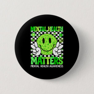 Mental health awareness green ribbon brain illness 6 cm round badge