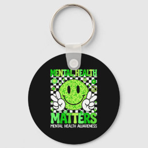 Mental health awareness green ribbon brain illness key ring
