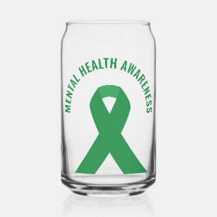 Mental Health Awareness Green Ribbon Can Glass