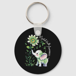 Mental Health Awareness Green Ribbon Elephant Gift Key Ring