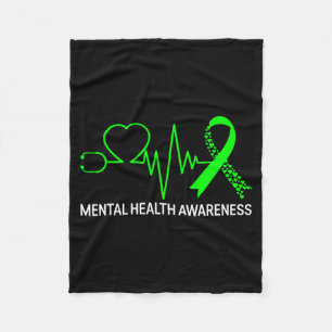Mental health awareness green ribbon health greenM Fleece Blanket