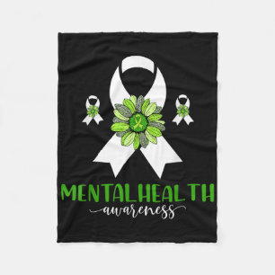 Mental Health Awareness Green Ribbon Sunflower. Fleece Blanket