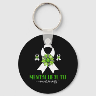 Mental Health Awareness Green Ribbon Sunflower. Key Ring
