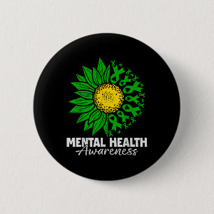 Mental Health Awareness Green Ribbon Sunflower Wom 6 Cm Round Badge