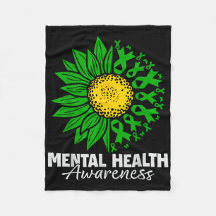 Mental Health Awareness Green Ribbon Sunflower Wom Fleece Blanket