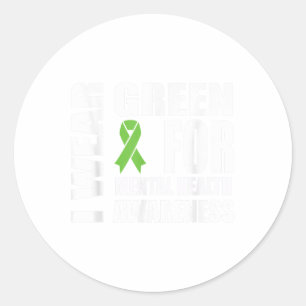 Mental Health Awareness Green Ribbon Support _1 Classic Round Sticker