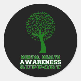 Mental Health Awareness Green Ribbon Support Classic Round Sticker