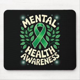 Mental health awareness green ribbon support Menta Mouse Pad