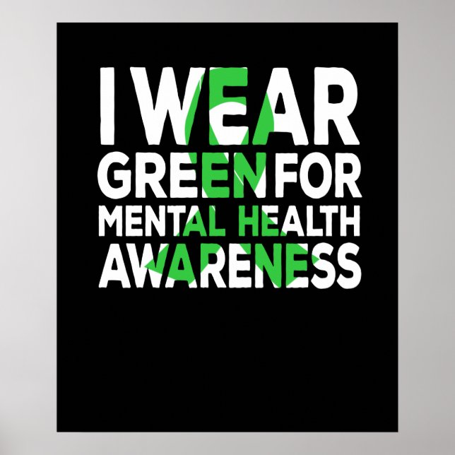 Mental Health Awareness Green Ribbon Support Poster (Front)
