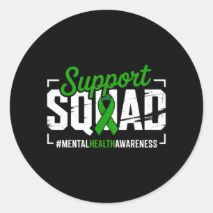 Mental Health Awareness Green Ribbon Support Squad Classic Round Sticker