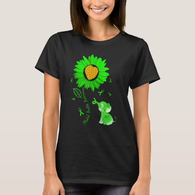 Mental Health Awareness Green Sunflower Ribbon Ele T-Shirt (Front)