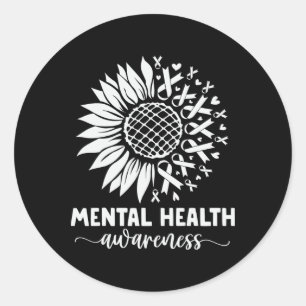 Mental Health Awareness Green Sunflower Women Ment Classic Round Sticker