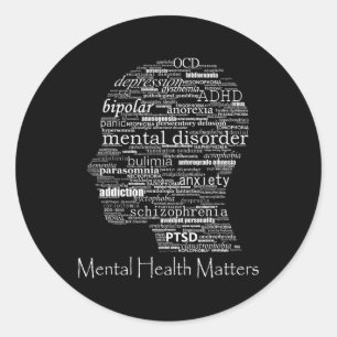 Mental Health Awareness Head Words Mental Disorder Classic Round Sticker
