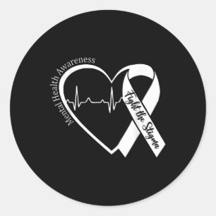 Mental Health Awareness Heart Fight The Stigma Gre Classic Round Sticker