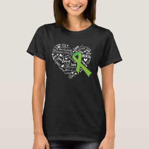 Mental Health Awareness Heart Green Support Ribbon T-Shirt