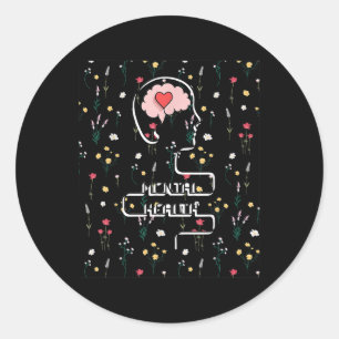 Mental Health Awareness - Heart Wildflower Pattern Classic Round Sticker