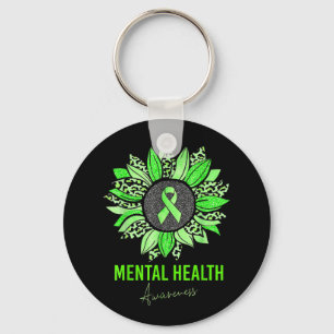 Mental Health Awareness Leopard Sunflower Green Ri Key Ring
