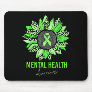 Mental Health Awareness Leopard Sunflower Green Ri Mouse Pad