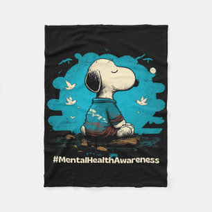 Mental Health Awareness Meditating Dog Retro Men A Fleece Blanket