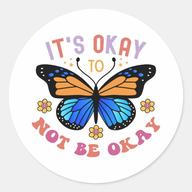 Mental Health Awareness Monarch Butterfly Classic Round Sticker (Front)