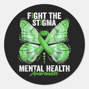 Mental Health Awareness Month Butterflies Light Gr Classic Round Sticker