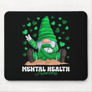 Mental Health Awareness Month Green Ribbon Gnome Mouse Pad