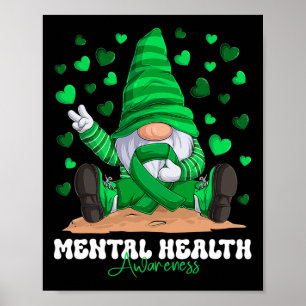 Mental Health Awareness Month Green Ribbon Gnome Poster