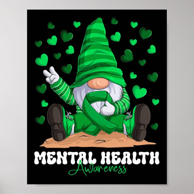 Mental Health Awareness Month Green Ribbon Gnome  Poster (Front)