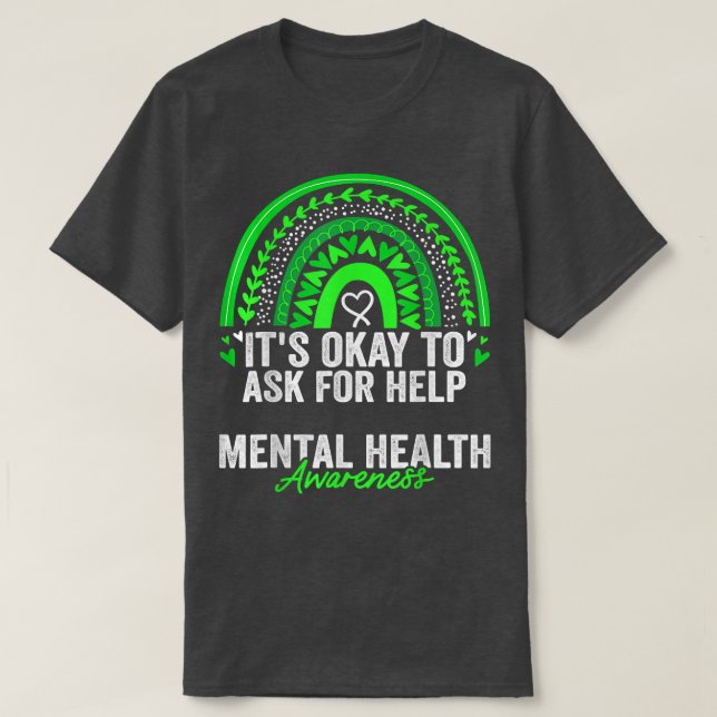 Mental Health Awareness Month Rainbow Green Ribbon T-Shirt (Design Front)