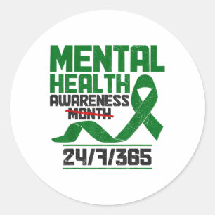 Mental Health Awareness Month S Green Ribbon Classic Round Sticker