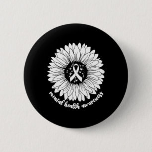 Mental Health Awareness Month Sunflower Green Ribb 6 Cm Round Badge