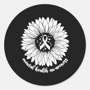 Mental Health Awareness Month Sunflower Green Ribb Classic Round Sticker
