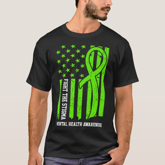 Mental Health Awareness Month USA Flag Fight The S T-Shirt (Front)