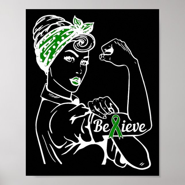 Mental Health Awareness Month Woman Green Ribbon B Poster (Front)