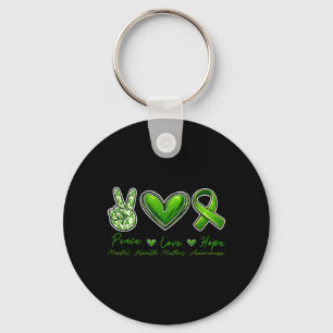 Mental Health Awareness Peace Love Hope Green Key Ring